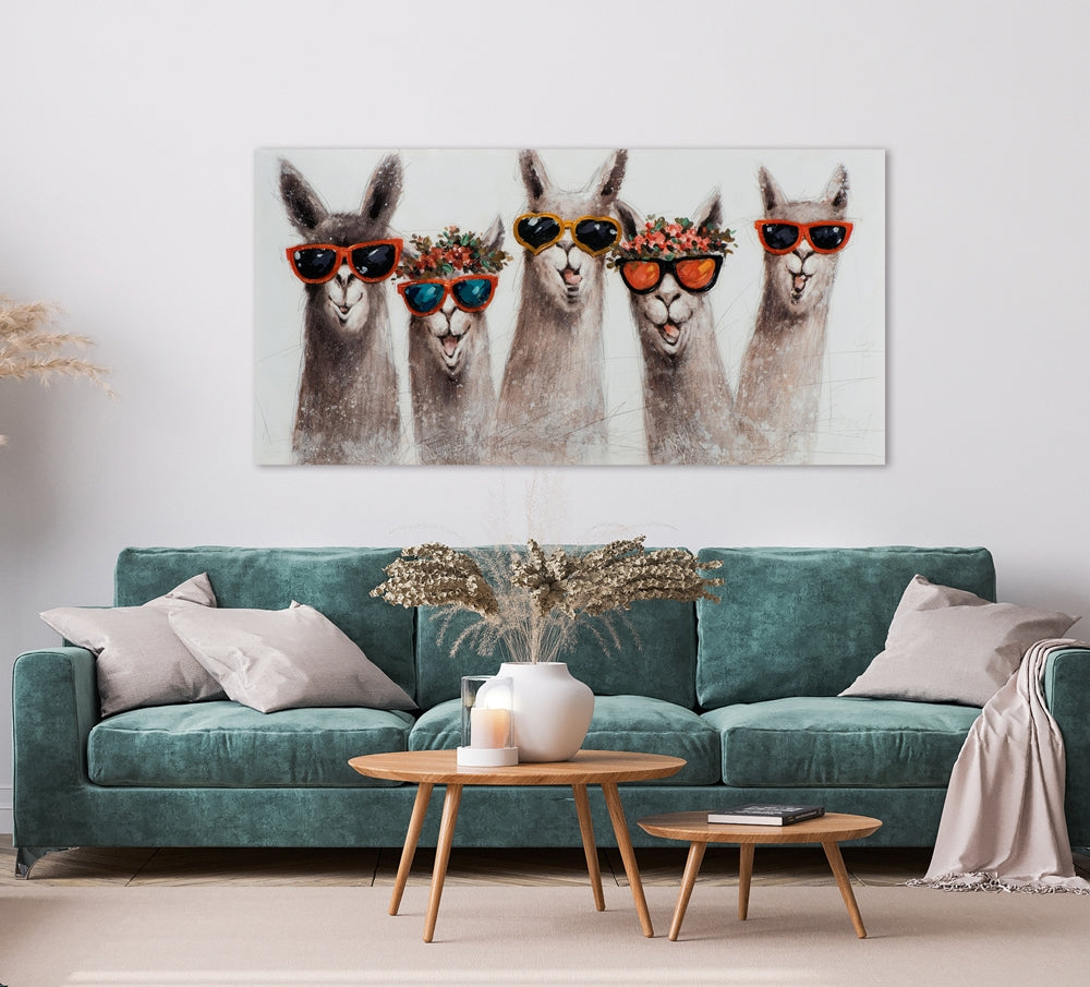 
Quadro dipinto a mano “Lama alla moda” 70 x 140 cm