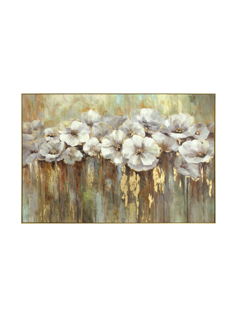 
Quadro dipinto a mano e incorniciato «Papaveri bianchi con oro» 80 x 120 cm