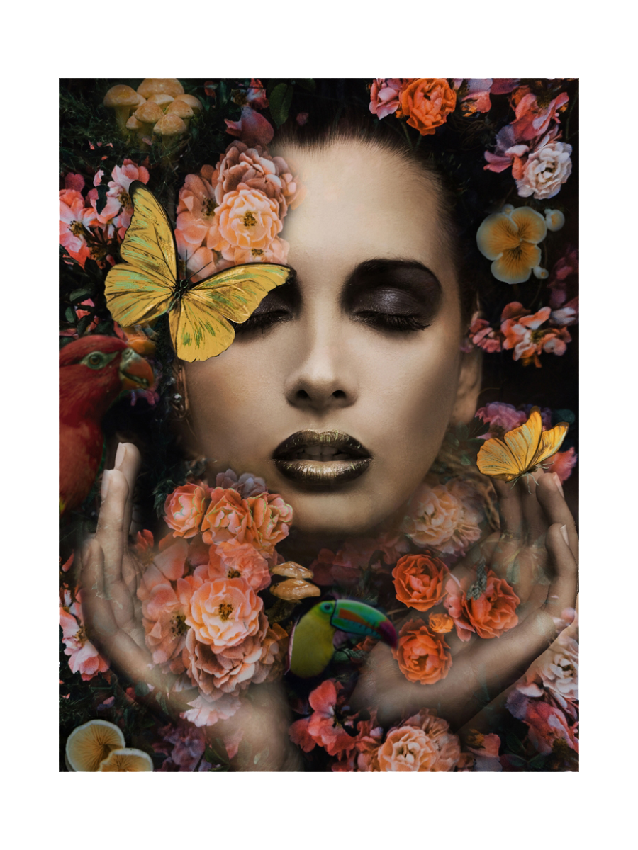 
Glasbild „Schöne im Blumenmeer“ 90 x 120 cm