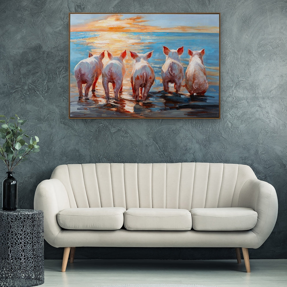 
Handbemaltes, gerahmtes Bild „Pig's Paradise“ 70 x 100 cm