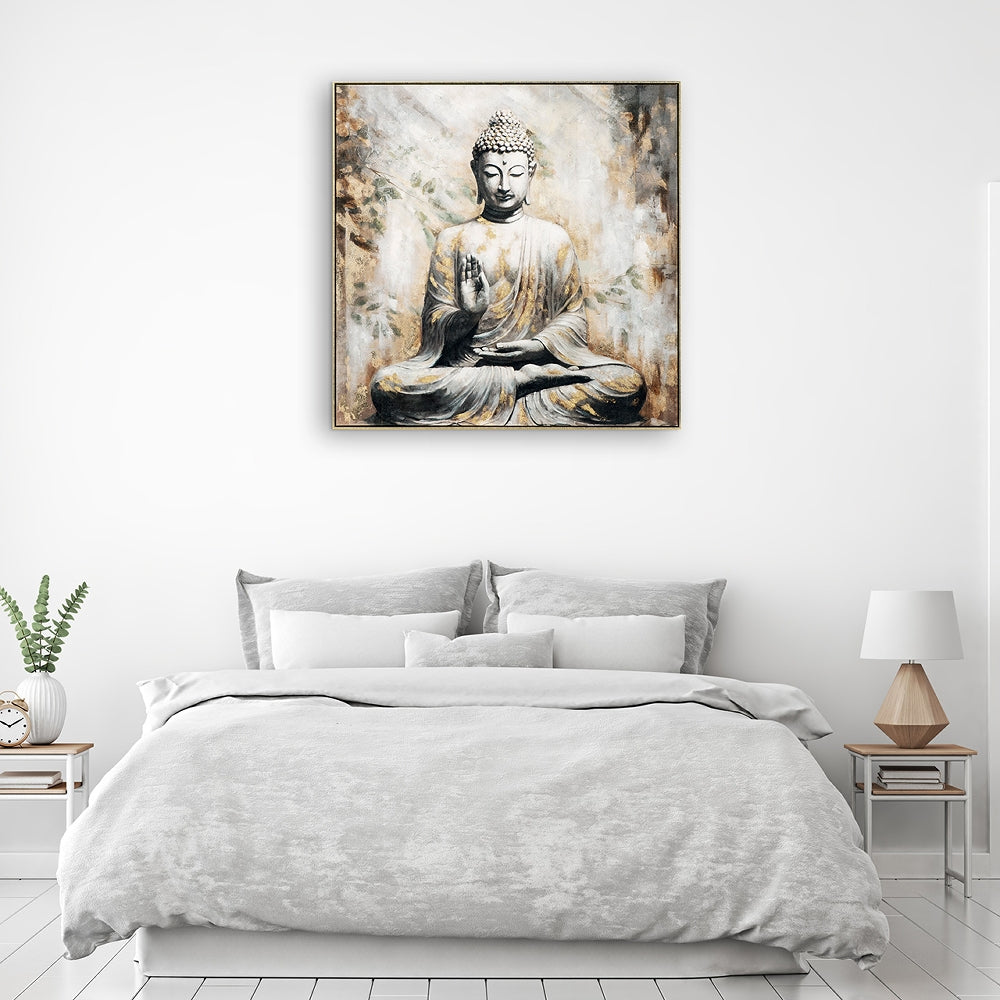 
Quadro dipinto a mano e incorniciato «Buddha Zen» 100 x 100 cm