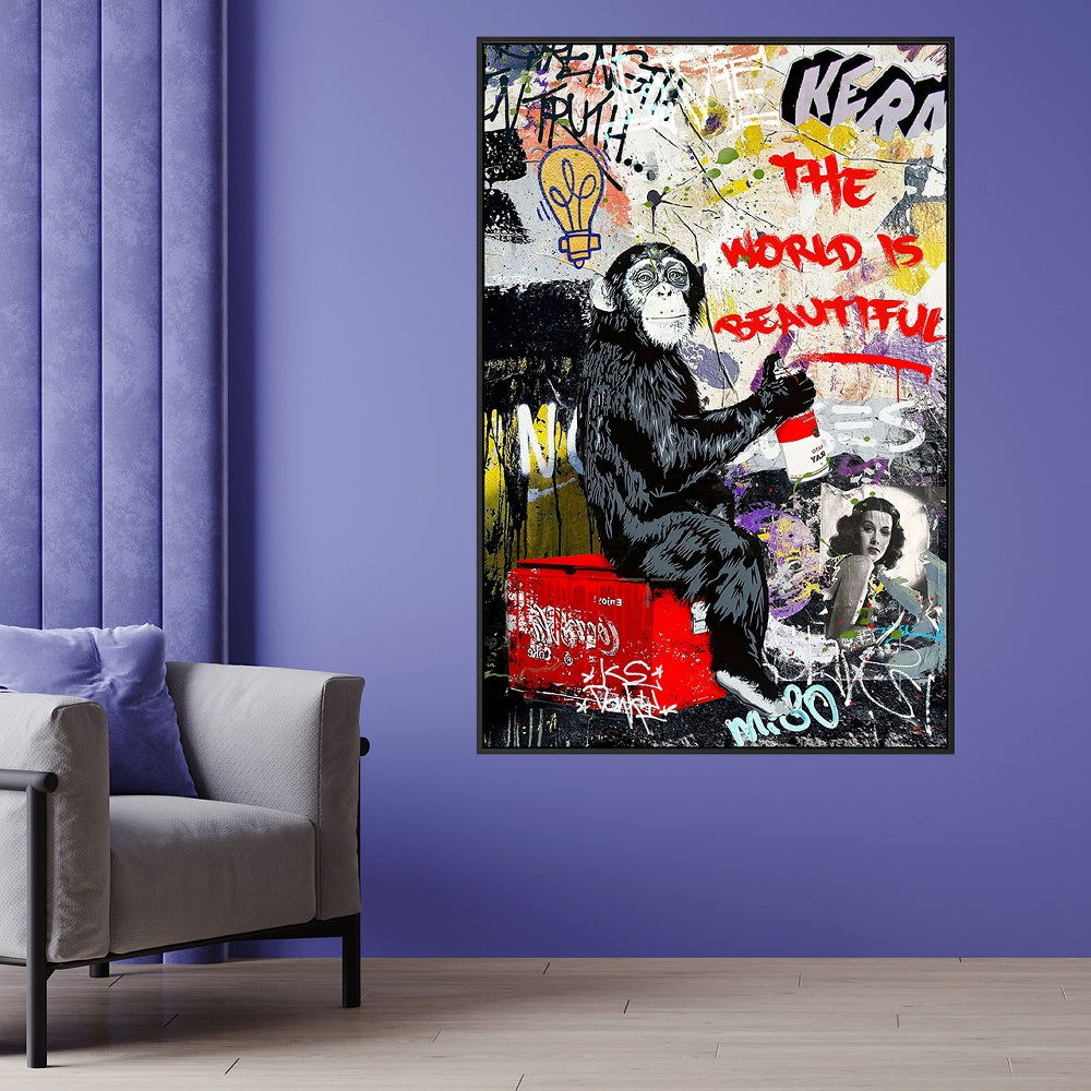 
Quadro dipinto a mano, con cornice, “Mondo meraviglioso!” 100 x 150 cm