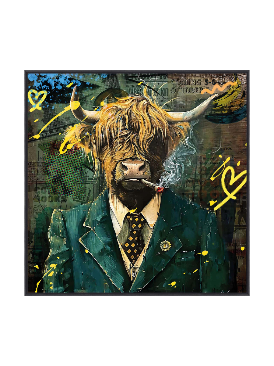 
Handbemaltes, gerahmtes Bild „Gentleman Bull“ 80 x 80 cm
