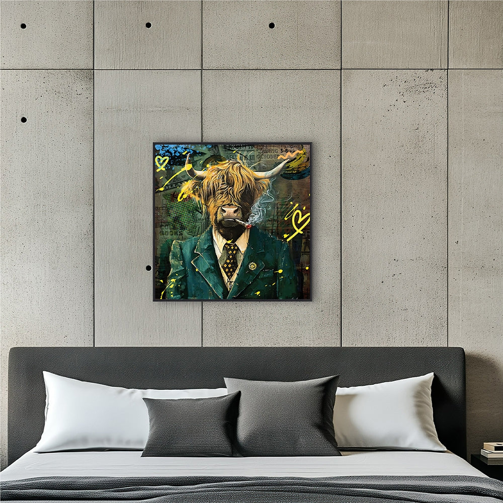 
Handbemaltes, gerahmtes Bild „Gentleman Bull“ 80 x 80 cm