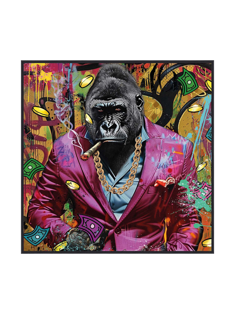 
Tableau encadré peint à la main « Gentleman Pink Gorilla » 80 x 80 cm
