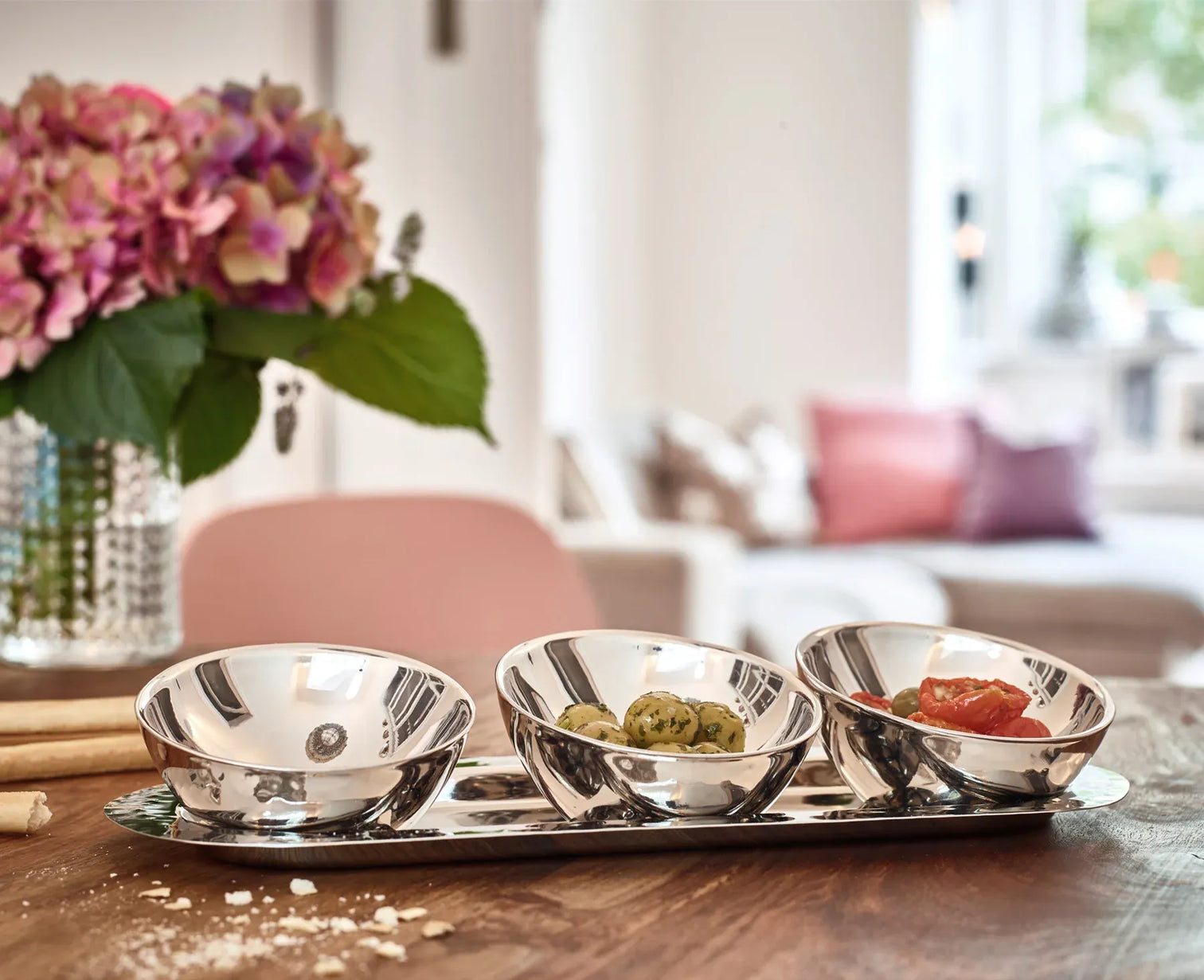 
Ensemble de 3 coupelles décoratives « Asti » avec plateau, plaqué argent lourd