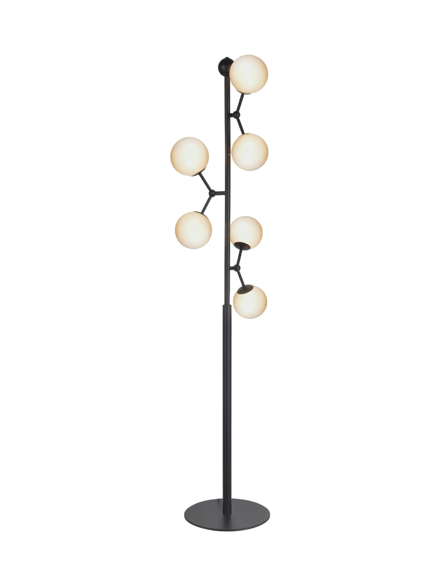 
Design Stehlampe "Atom" - Opal, Schwarz