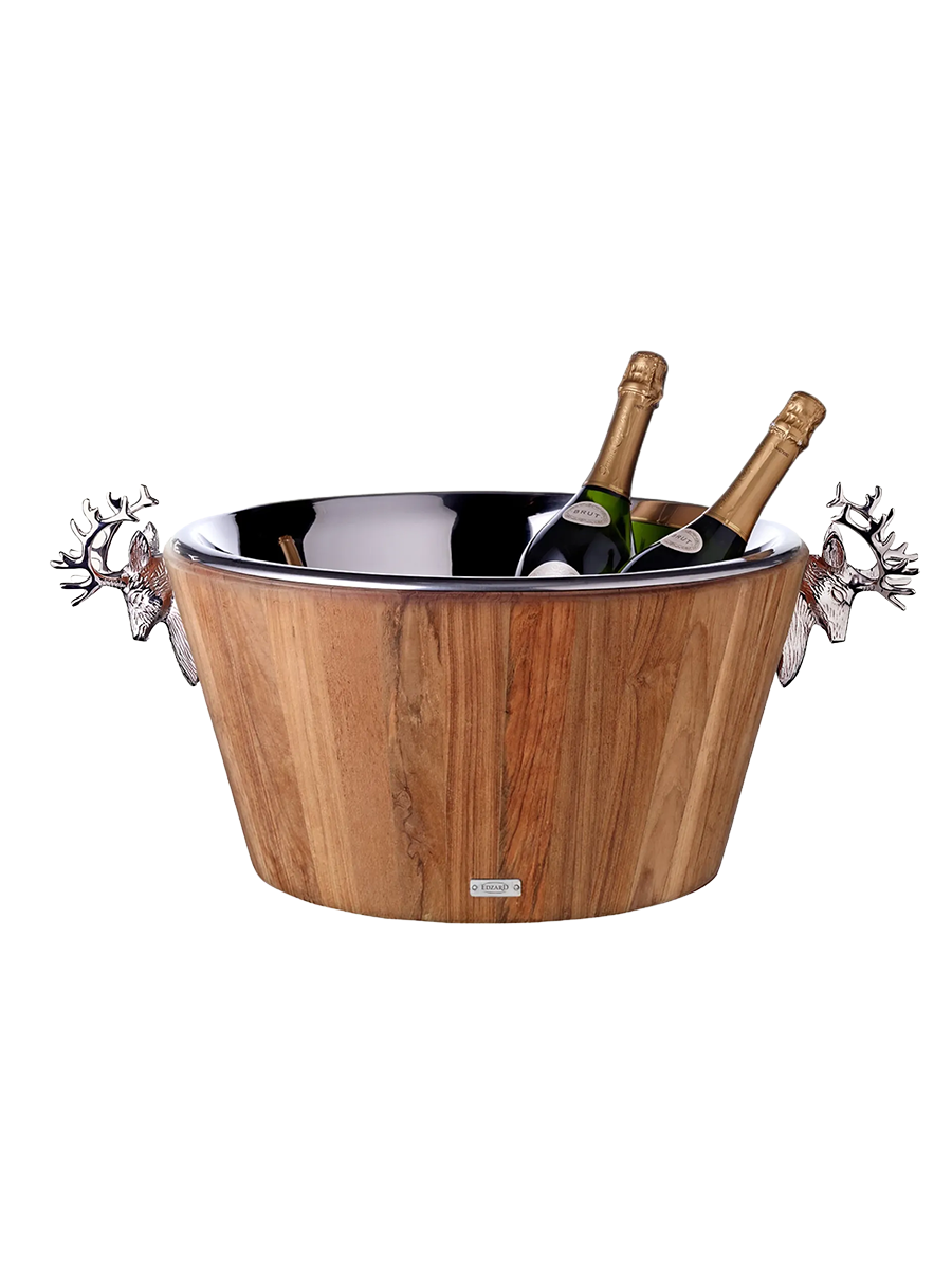 
XL Premium Champagne Cooler "Franklin" made of Teak Wood & Polished Nickel-Plated Stainless Steel