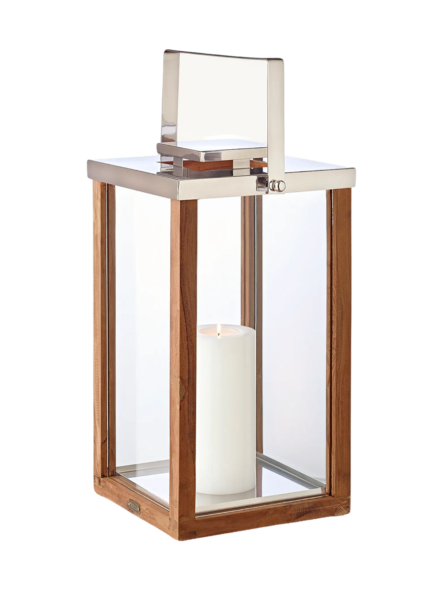 
Lanterne Premium « Miami » en teck et acier inoxydable nickelé brillant - Hauteur 49 cm
