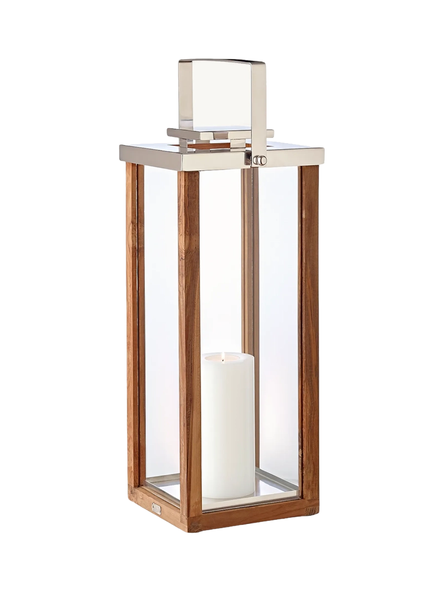 
Lanterne Premium « Miami » en teck et acier inoxydable nickelé brillant - Hauteur 60 cm