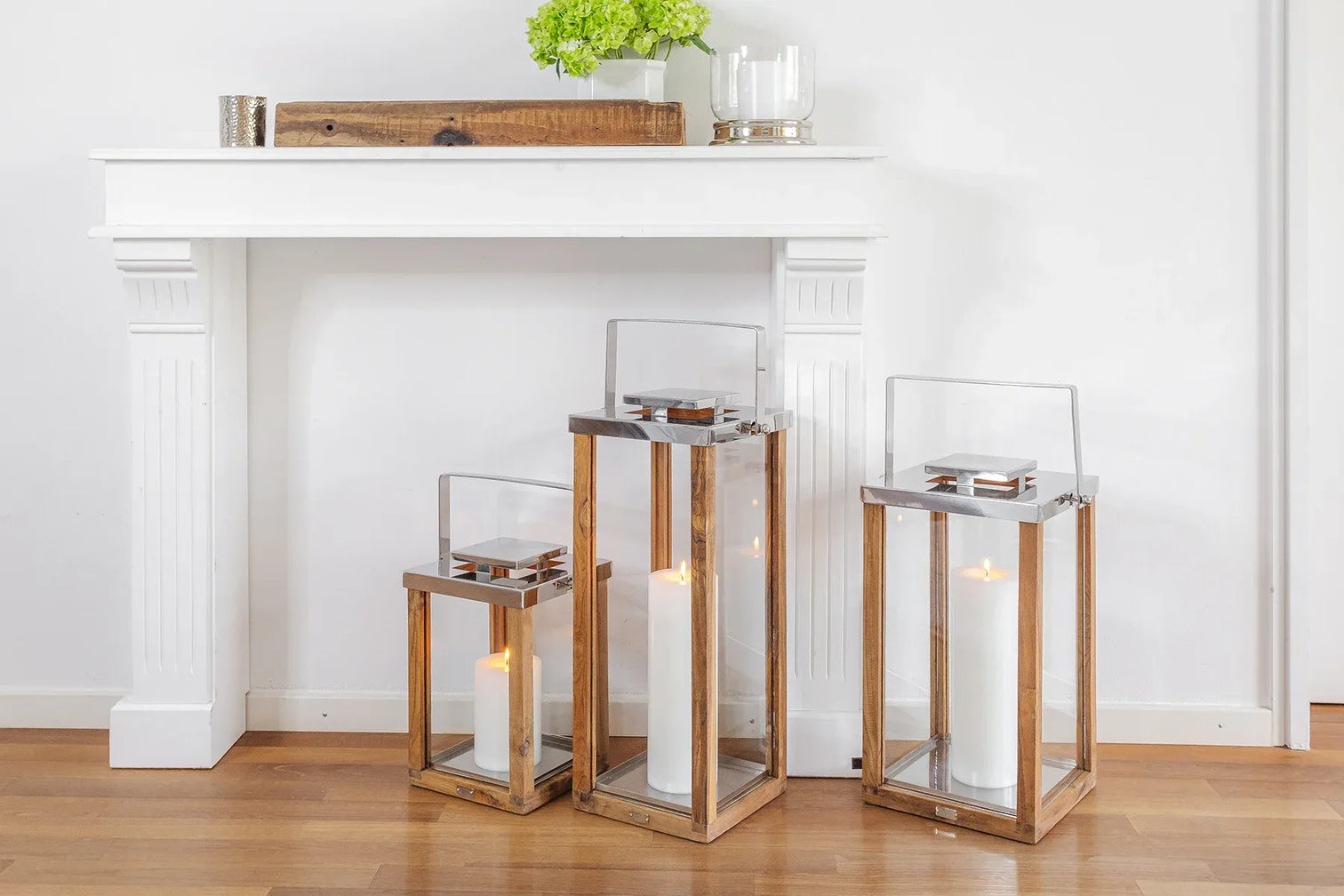 
Lanterne Premium « Miami » en teck et acier inoxydable nickelé brillant - Hauteur 60 cm