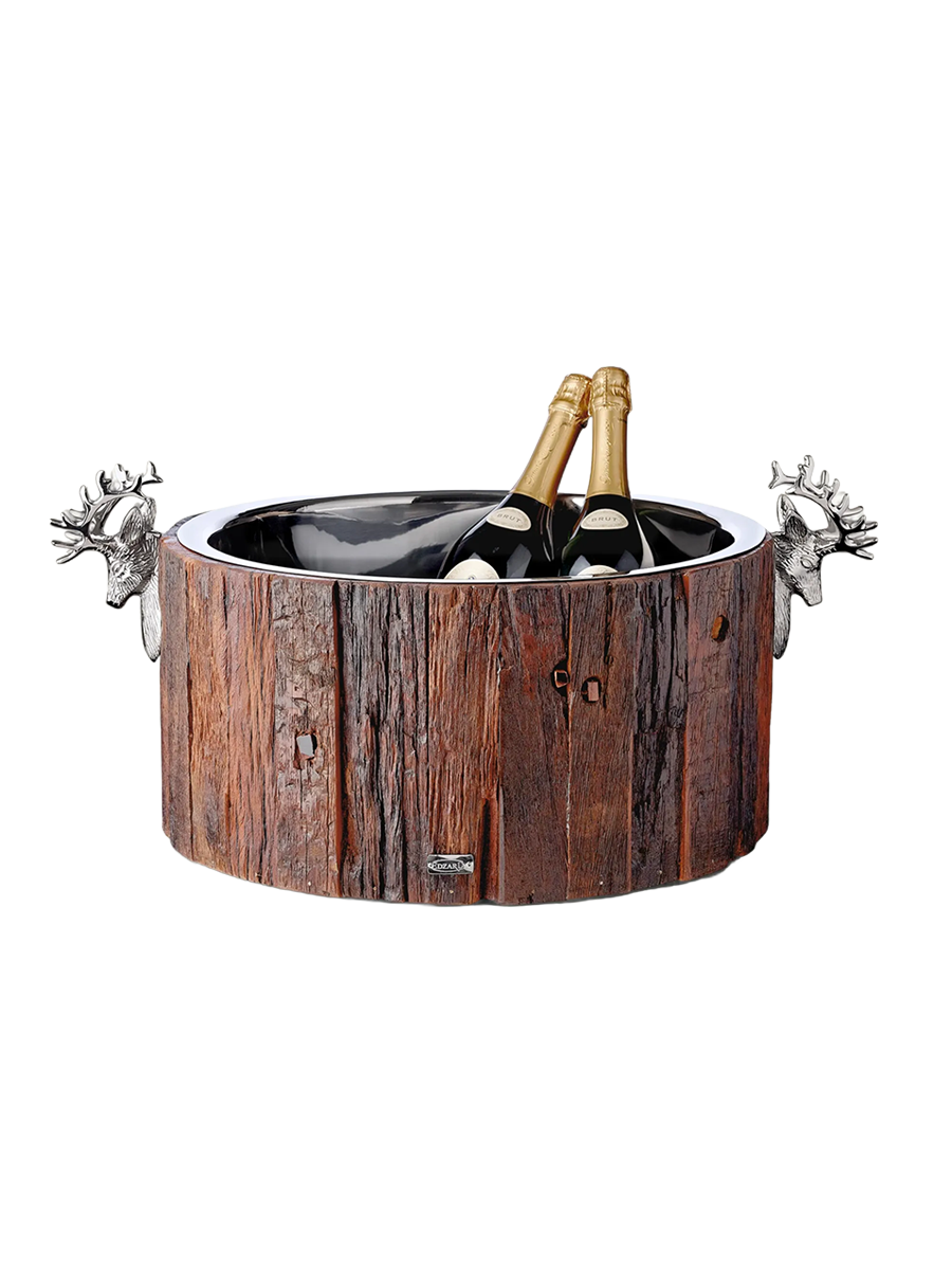 
XXL Premium Champagne Cooler "Kensington" made of Teak Wood & High-Gloss Nickel-Plated Stainless Steel, Double-Walled - Ø 52 cm