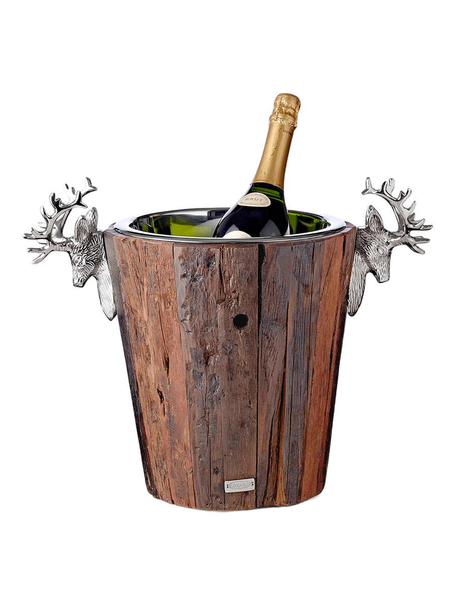 
XXL Premium Champagne Cooler "Kensington" made of Teak Wood & High-Gloss Nickel-Plated Stainless Steel, Double-Walled - Ø 46 cm