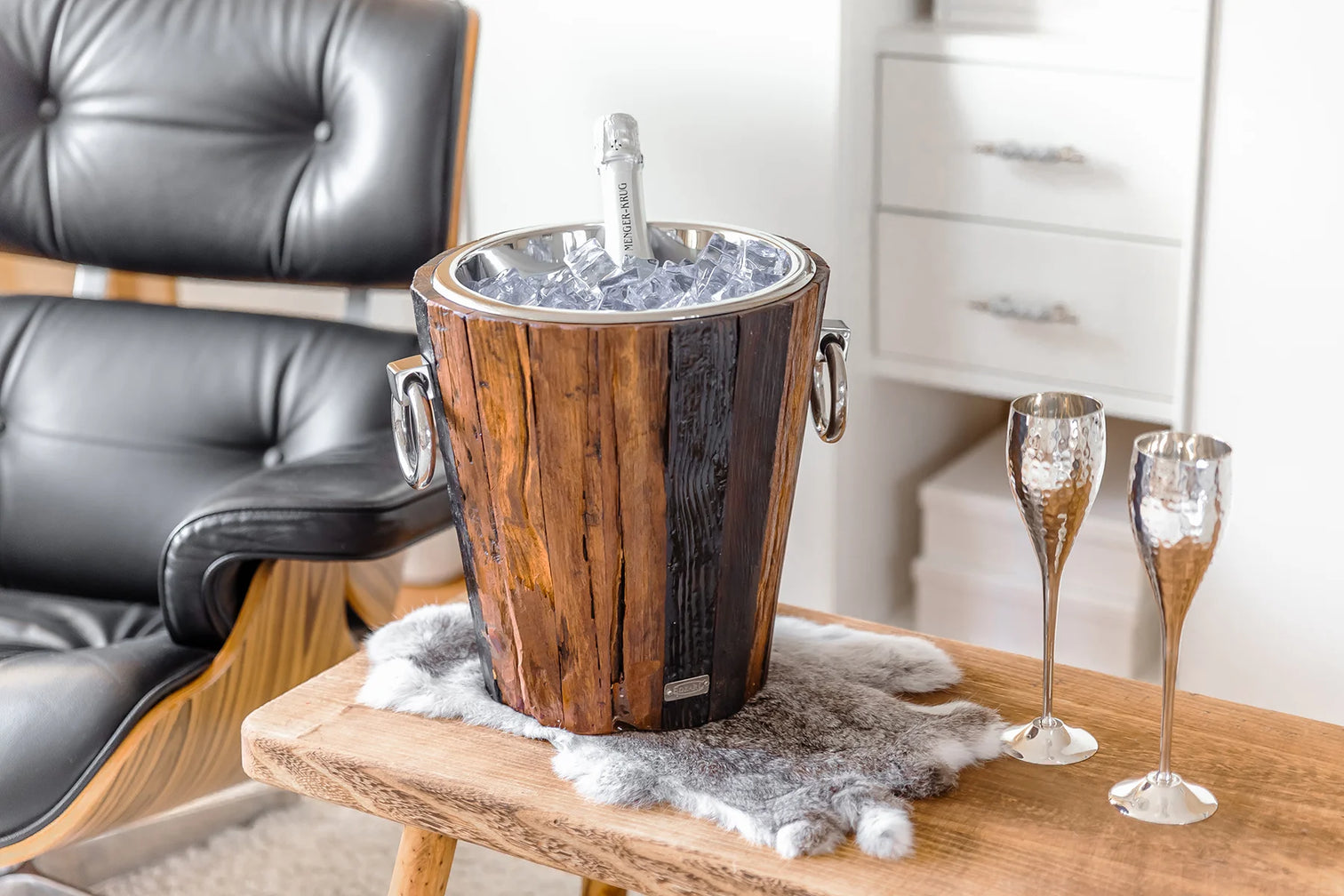 
Premium Champagne Cooler "Providence" made of teak wood & polished nickel-plated stainless steel, double-walled