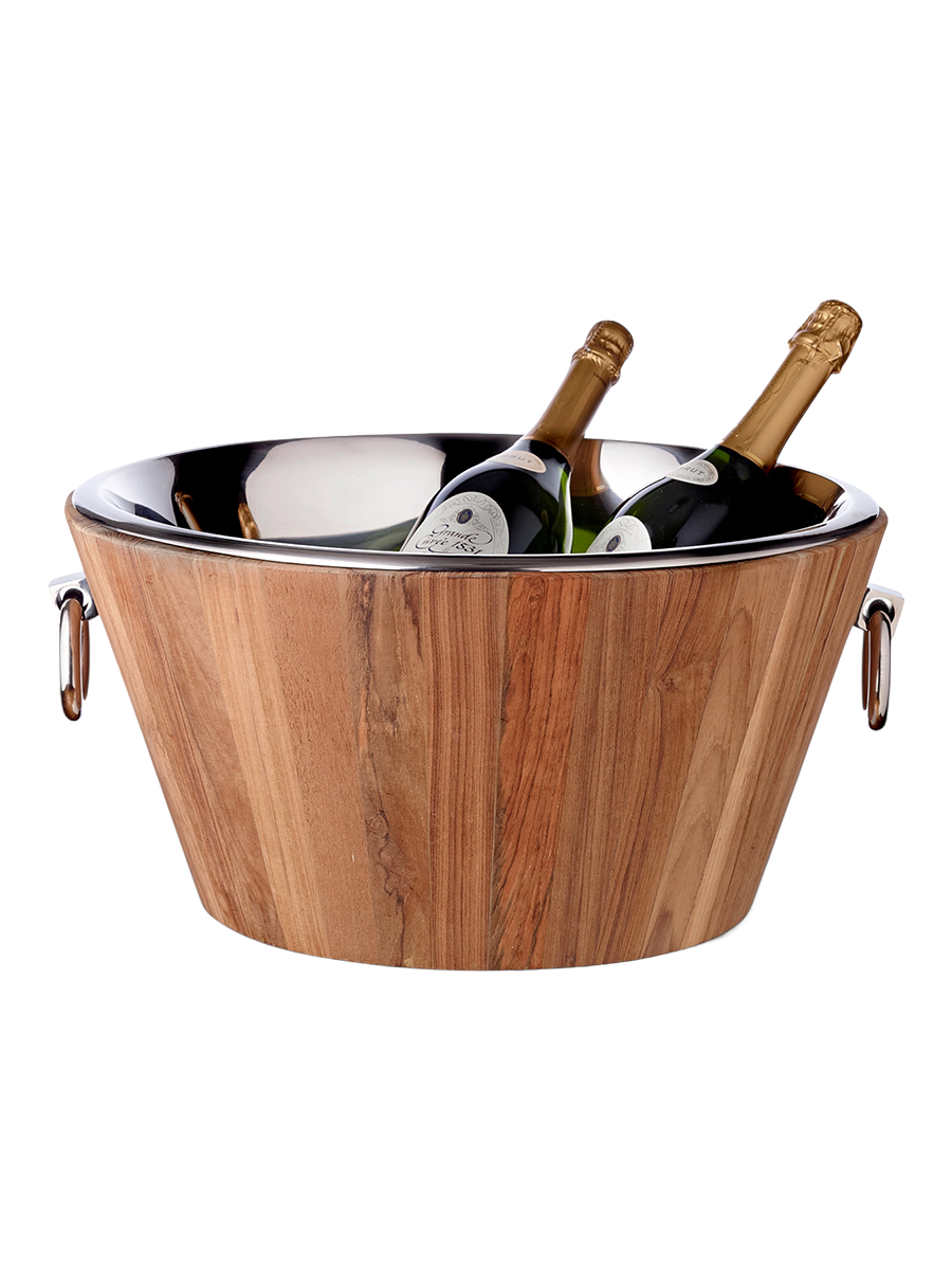 
XL Premium Champagne Cooler "Santiago" made of teak wood & polished nickel-plated stainless steel
