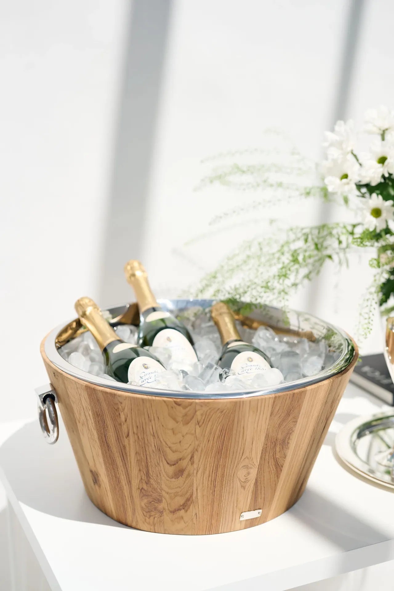 
XL Premium Champagne Cooler "Santiago" made of teak wood & polished nickel-plated stainless steel