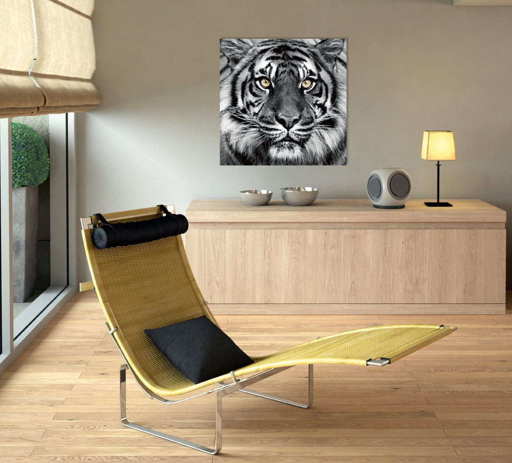 
Tableau en verre «Tigre en noir et blanc» 80 x 80 cm