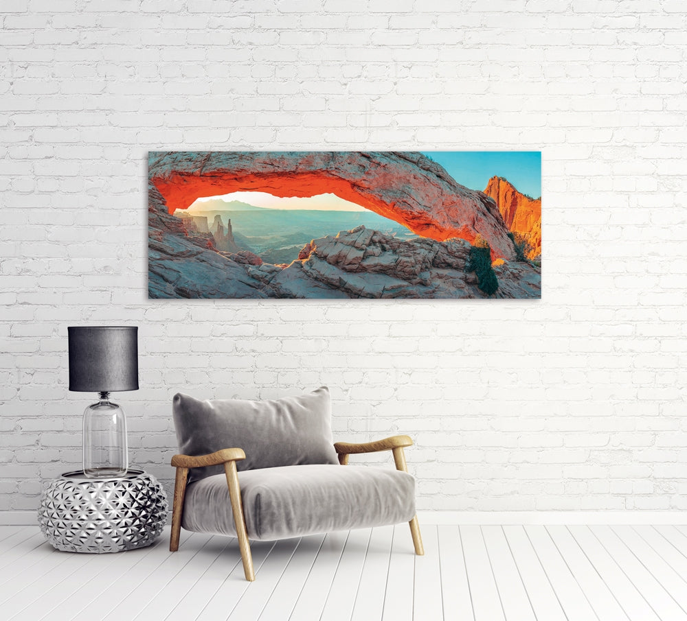 
Glasbild „Felsformation im Sonnenaufgang“ 60 x 160 cm