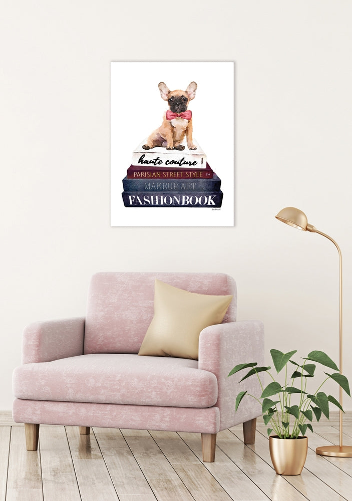 
Glasbild „Modebücher mit Hund“ 60 x 80 cm