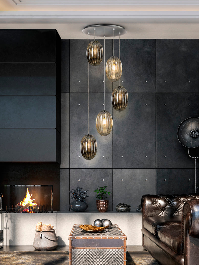 
Dimmable LED designer pendant light “Ovila”, 5-light