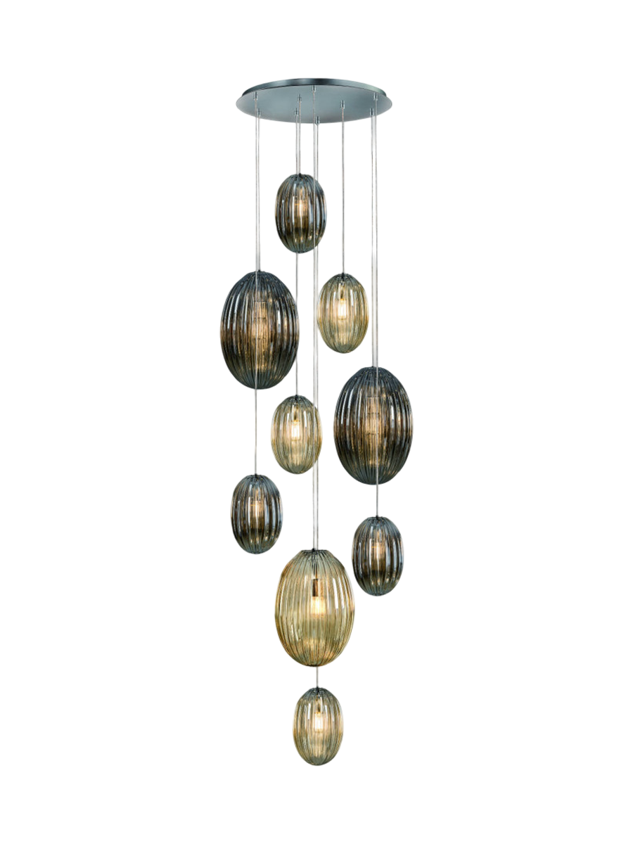 
Large, dimmable LED designer gallery light “Ovila”, 9-light - without remote control