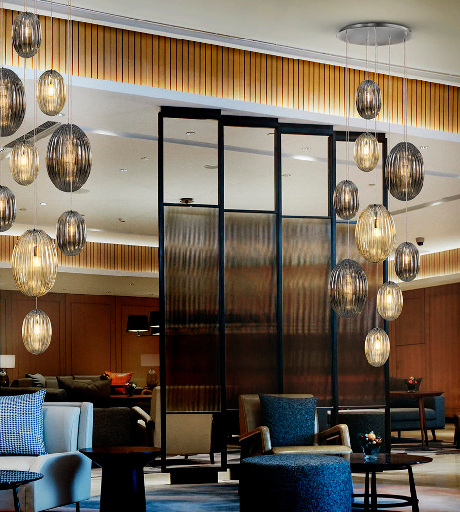 
Large, dimmable LED designer gallery light “Ovila”, 9-light - without remote control