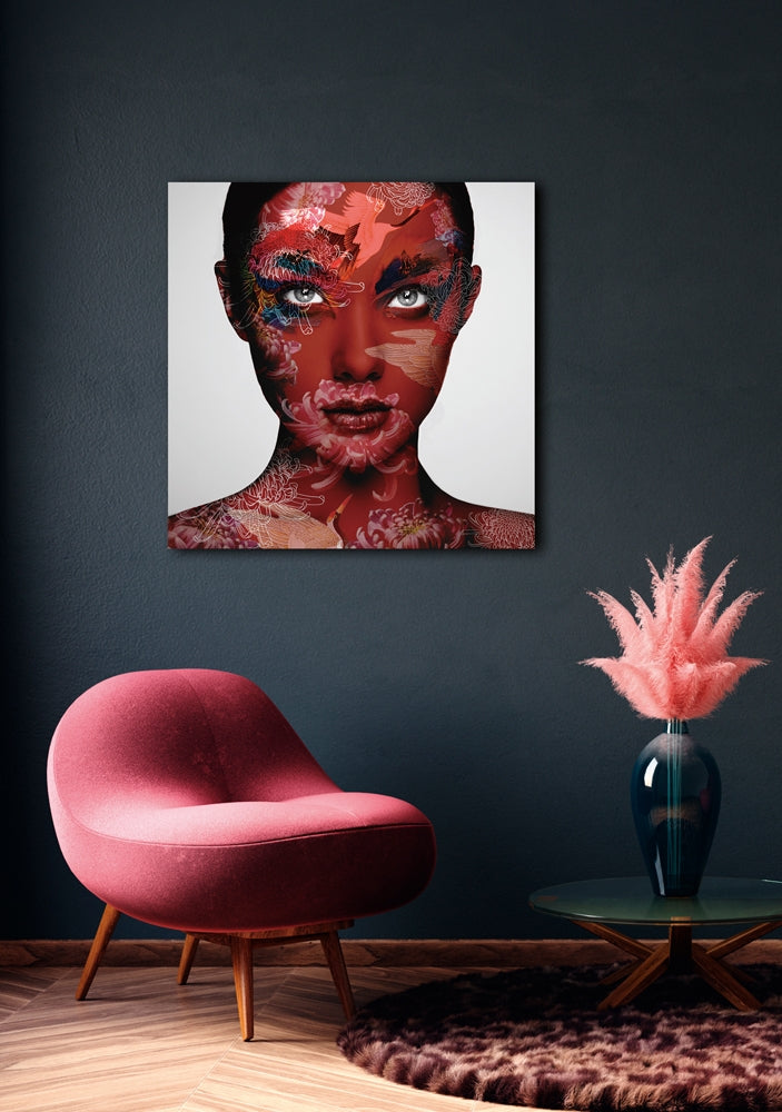 
Quadro in vetro «Signora in rosso» 100 x 100 cm