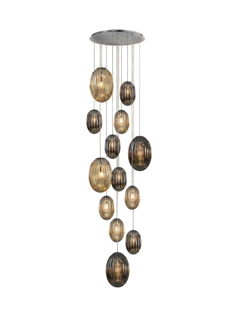 
Large, dimmable LED designer gallery light “Ovila”, 13-light - without remote control