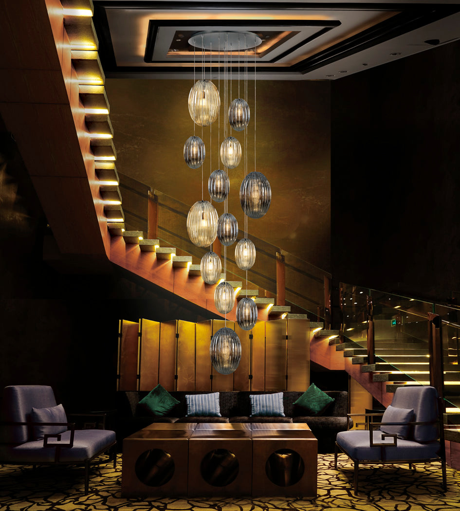 
Large, dimmable LED designer gallery light “Ovila”, 13-light - without remote control