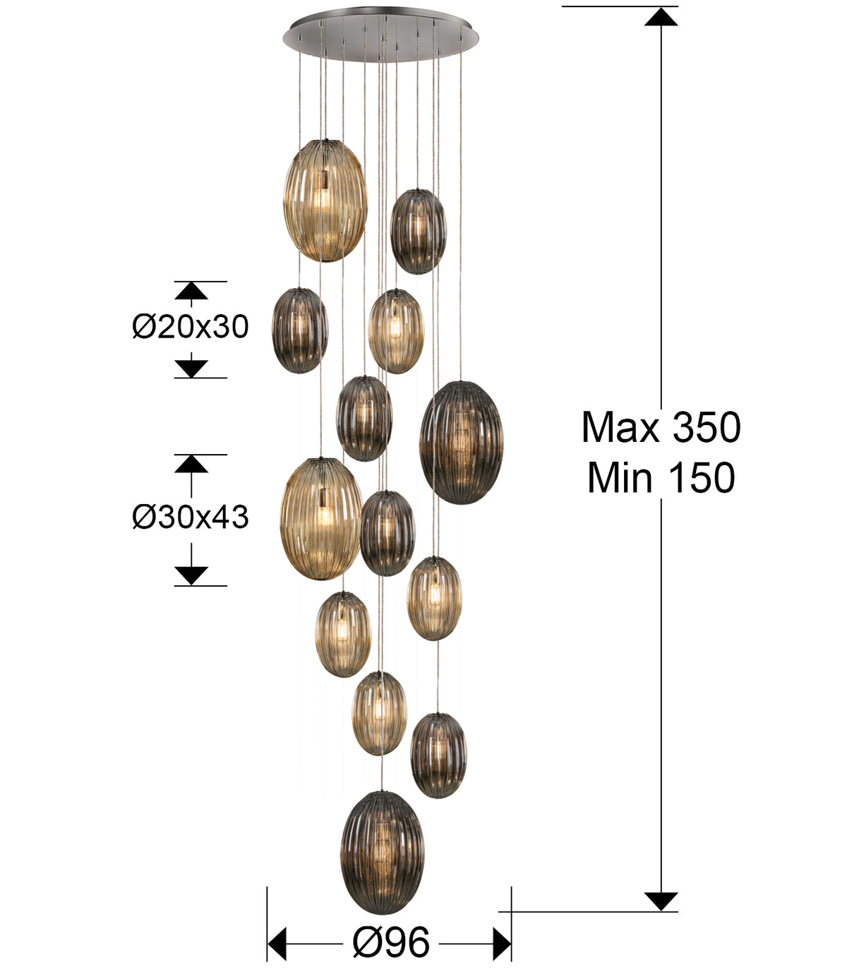 
Grande lampada da galleria di design a LED dimmerabile «Ovila» a 13 luci - senza telecomando