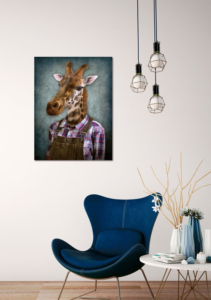 
Tableau en verre « Girafe en salopette » 60 x 80 cm