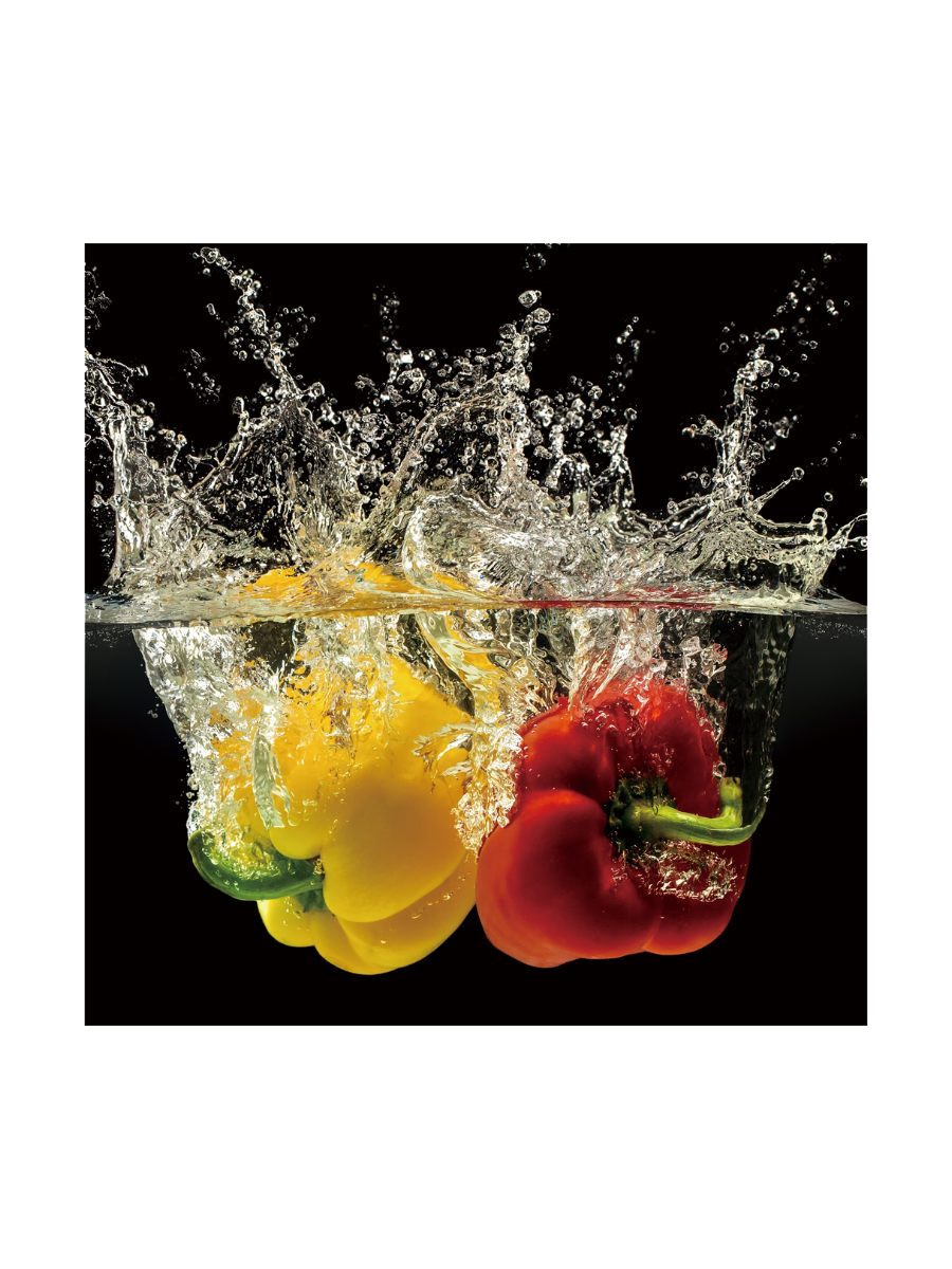 
Glasbild „Splash Paprika“ 60 x 60 cm