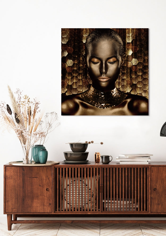 
Glasbild „Goldene Frau“ 100 x 100 cm