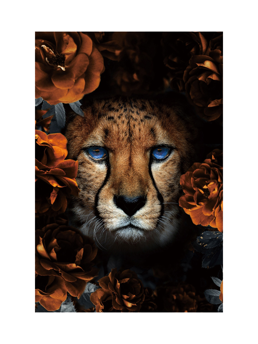 
Glasbild „Leopard in Blumen“ 80 x 120 cm