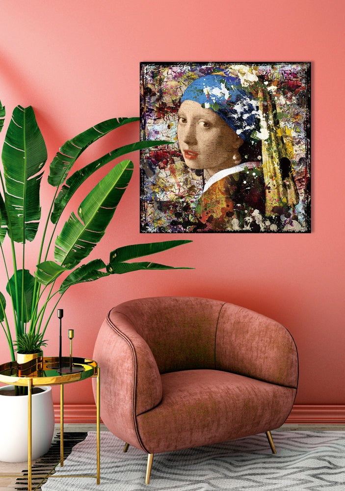 
Glasbild „Mädchen mit blauen Tuch“ 80 x 80 cm