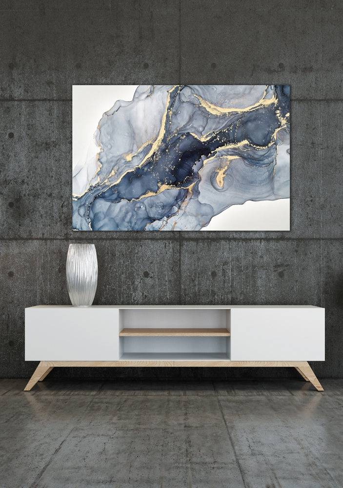 
Glasbild „Blaugrau im Goldrausch“ 100 x 150 cm