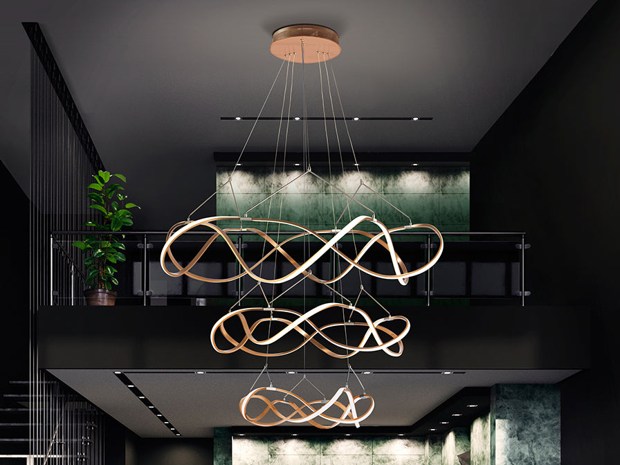 
Large LED designer pendant and gallery light “Molly” with remote control - Rose Gold