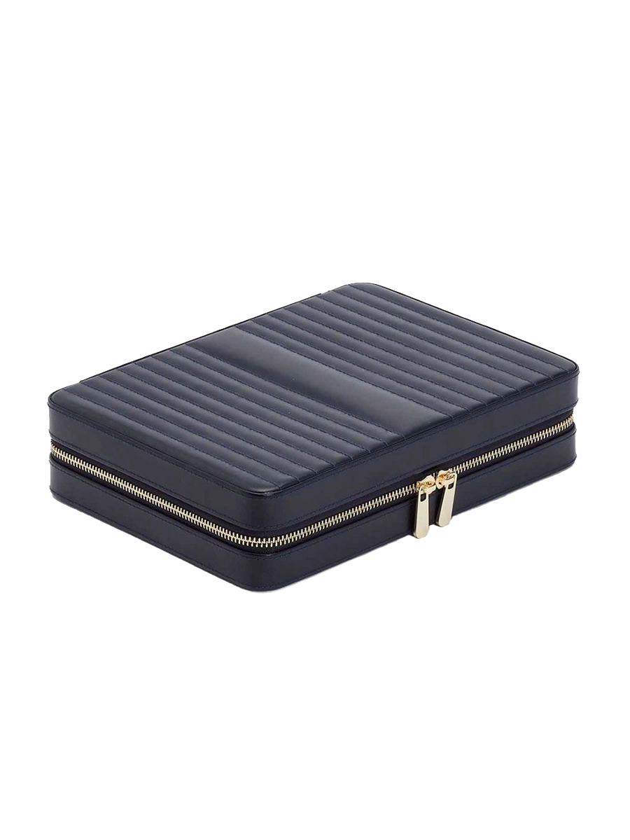 
Large Genuine Leather Jewelry Box "Maria Large Zip Case" - Navy