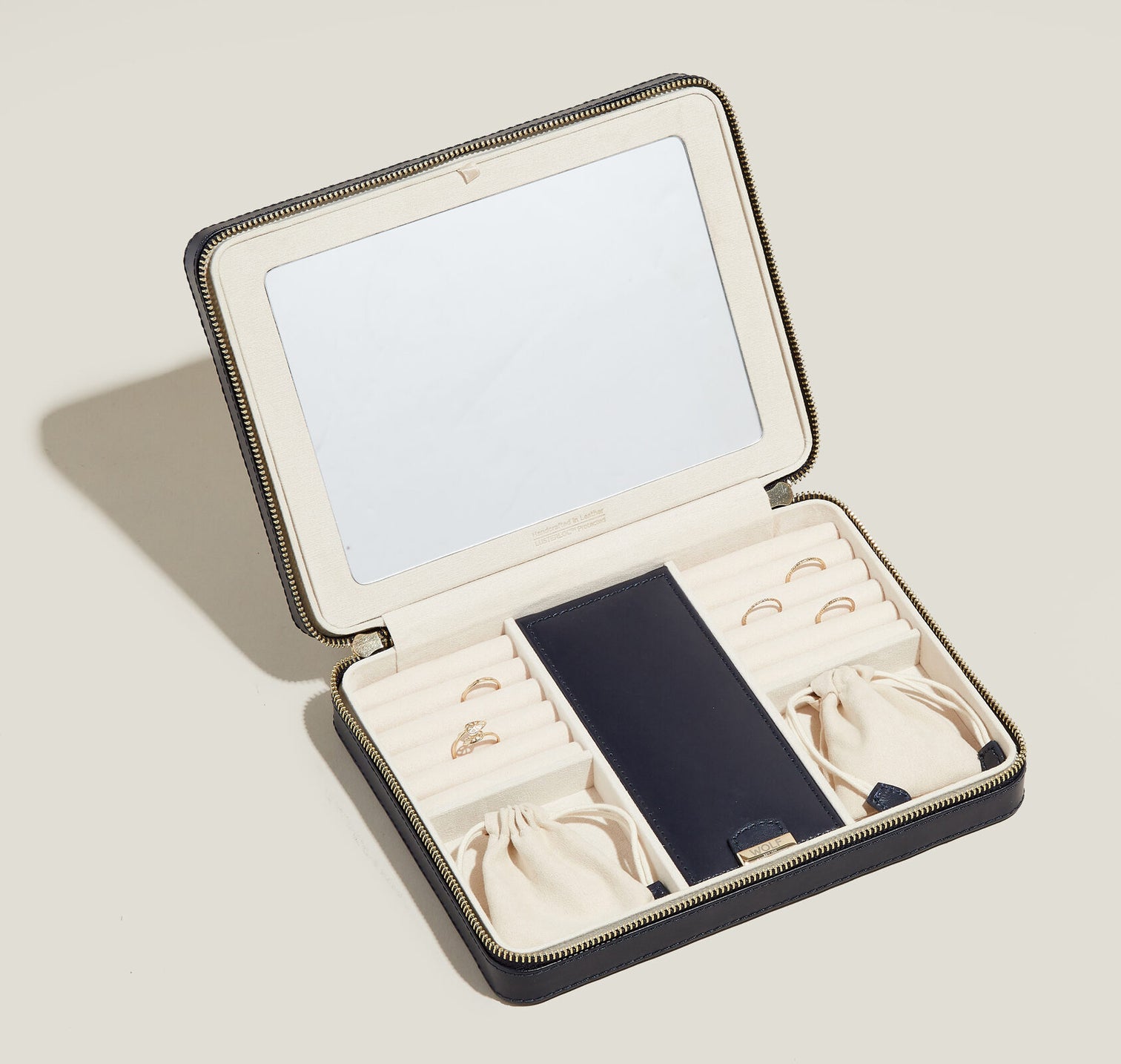 
Large Genuine Leather Jewelry Box "Maria Large Zip Case" - Navy