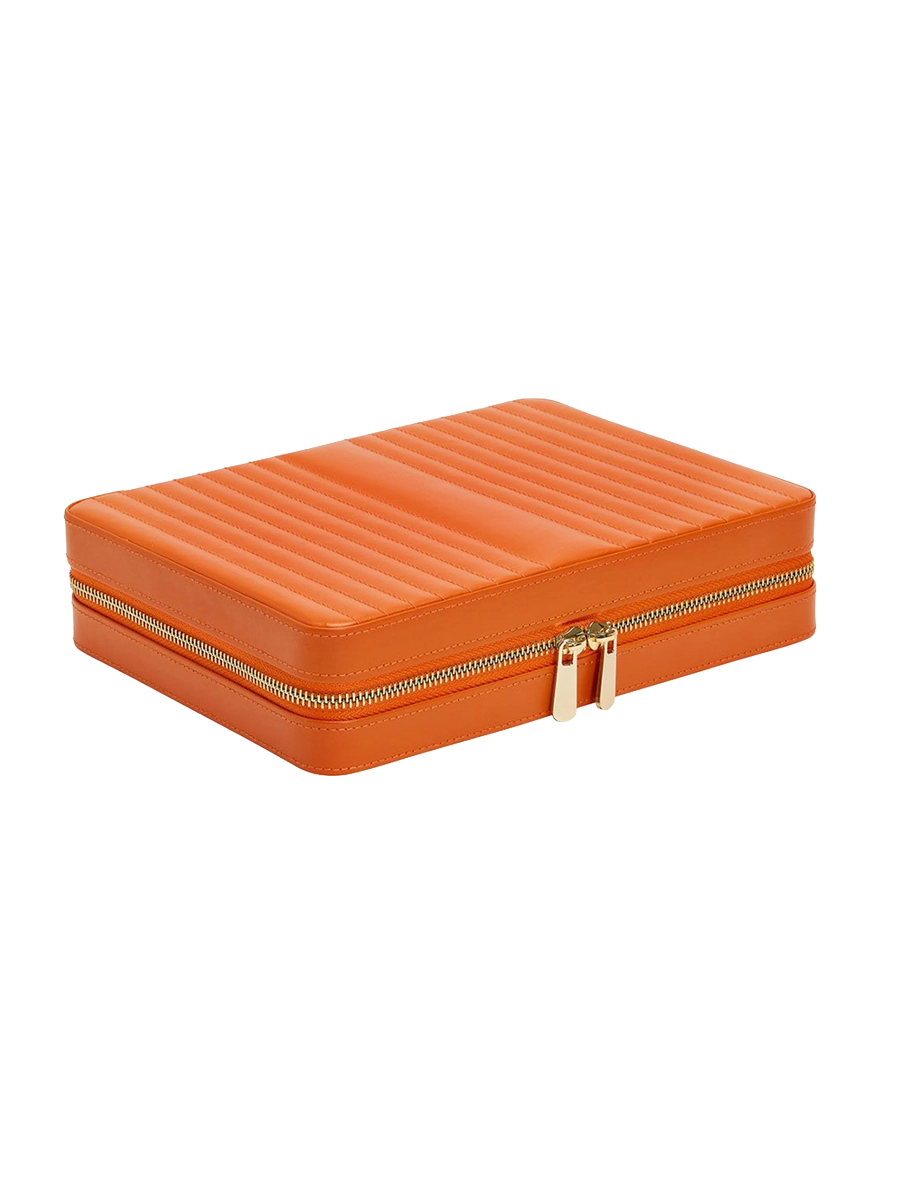 
Large Genuine Leather Jewelry Box "Maria Large Zip Case" - Tangarine