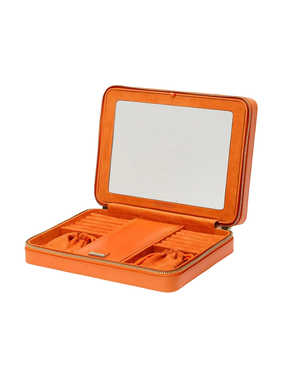
Large Genuine Leather Jewelry Box "Maria Large Zip Case" - Tangarine