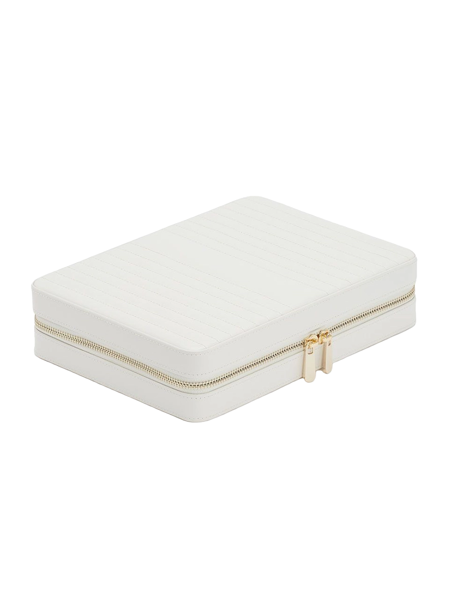 
Large Genuine Leather Jewelry Box "Maria Large Zip Case" - White
