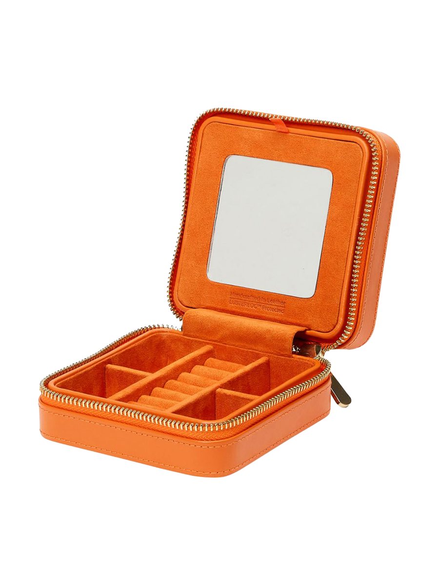 
Genuine Leather Jewelry Case "Maria Small Zip Case" - Tangarine