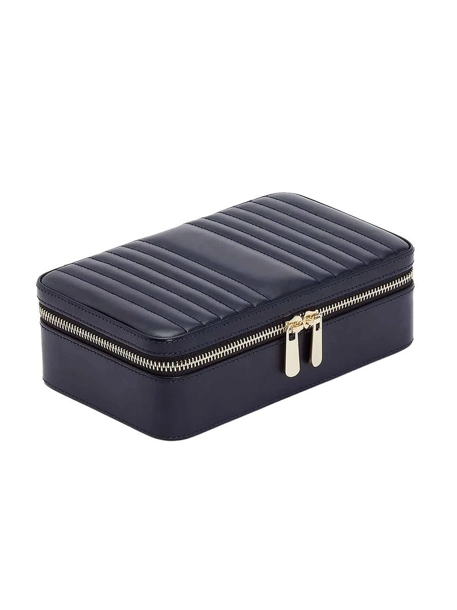 
Genuine Leather Jewelry Box "Maria Medium Zip Case" - Navy