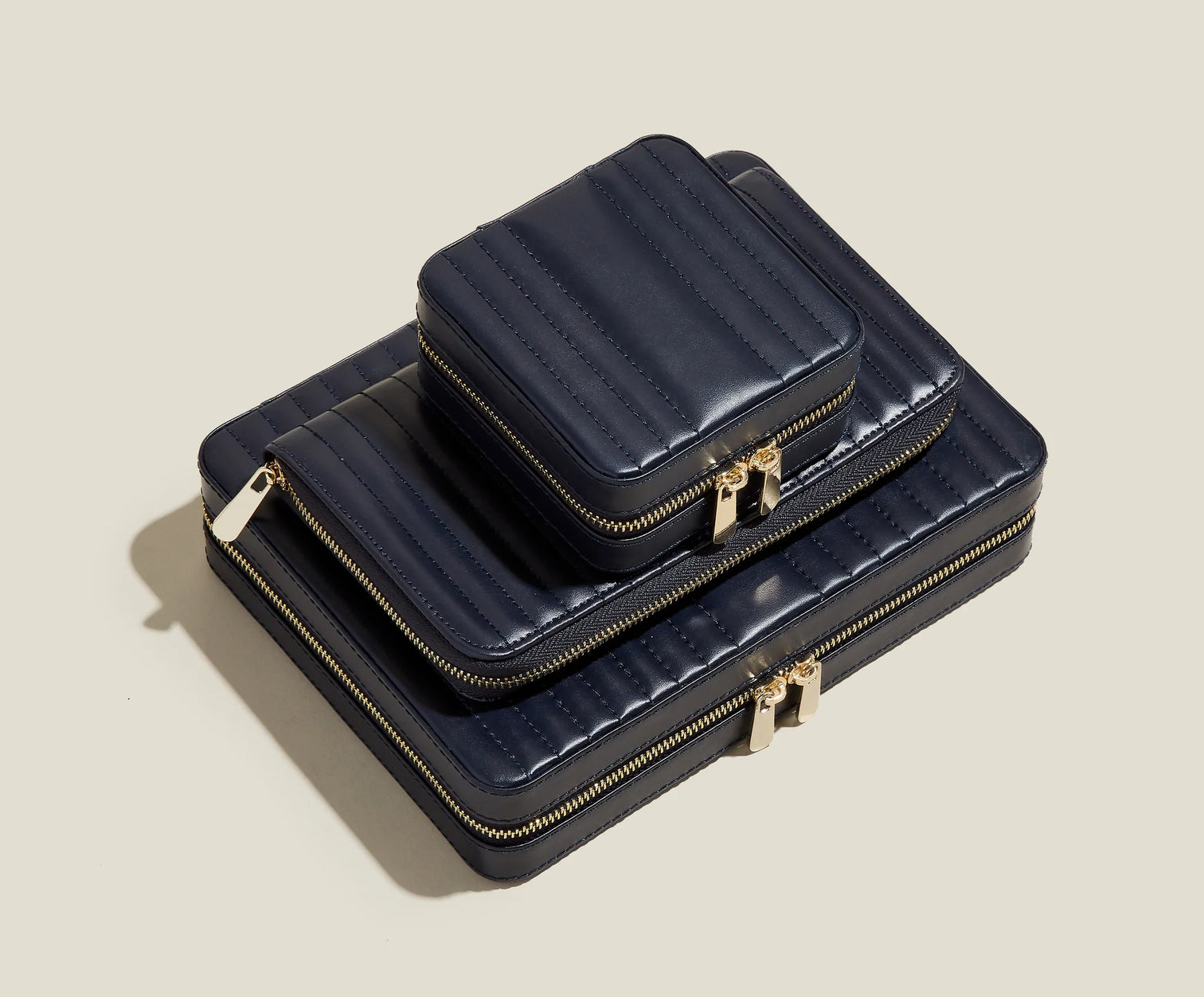 
Genuine Leather Jewelry Box "Maria Medium Zip Case" - Navy