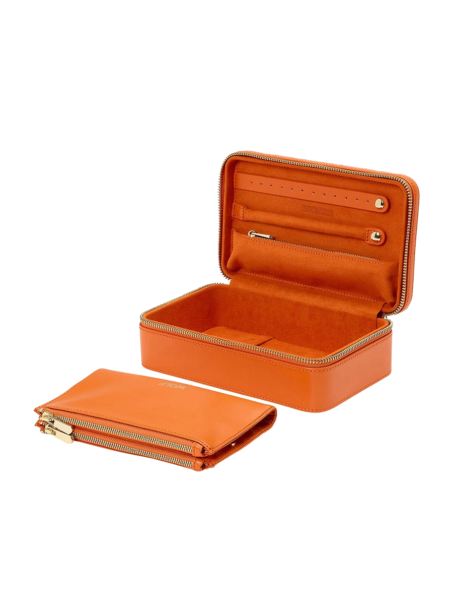 
Genuine Leather Jewelry Box "Maria Medium Zip Case" - Tangarine