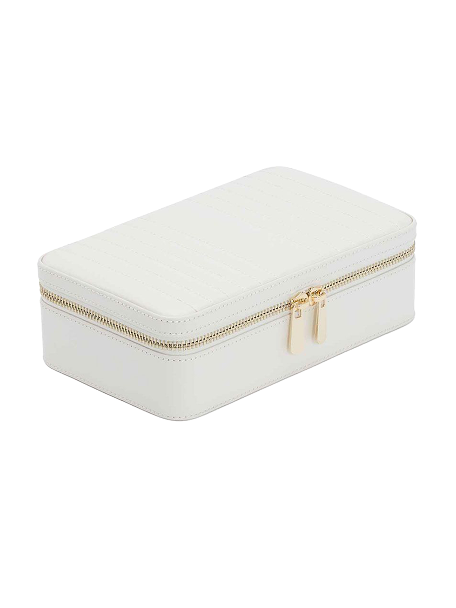 
Genuine Leather Jewelry Box "Maria Medium Zip Case" - White