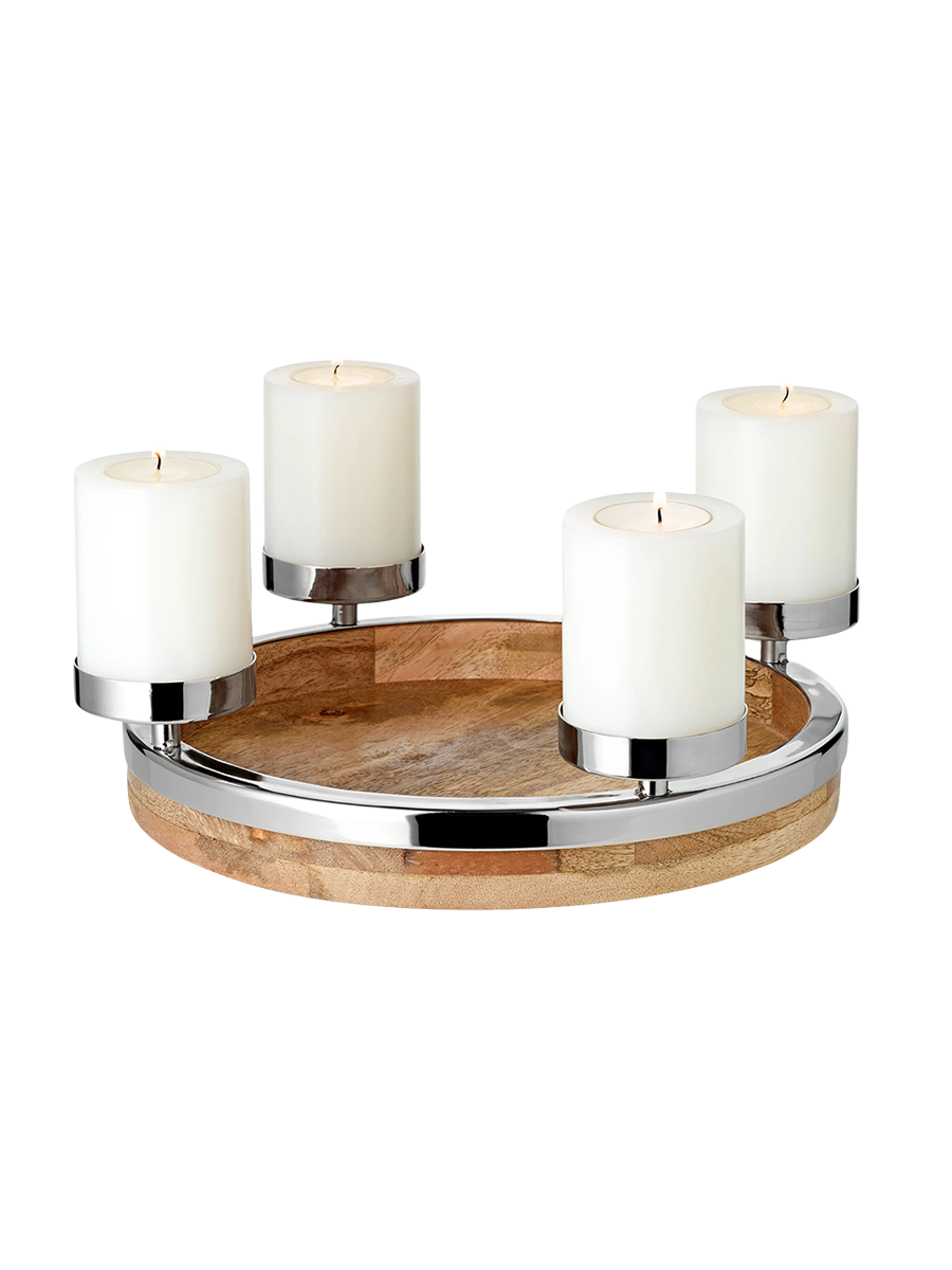
High-Quality Designer Advent Wreath "Mona" - Stainless Steel & Mango Wood