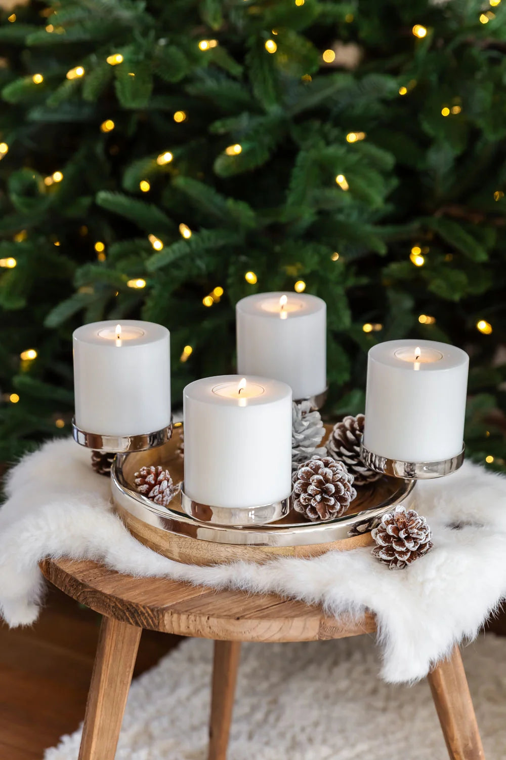 
High-Quality Designer Advent Wreath "Mona" - Stainless Steel & Mango Wood