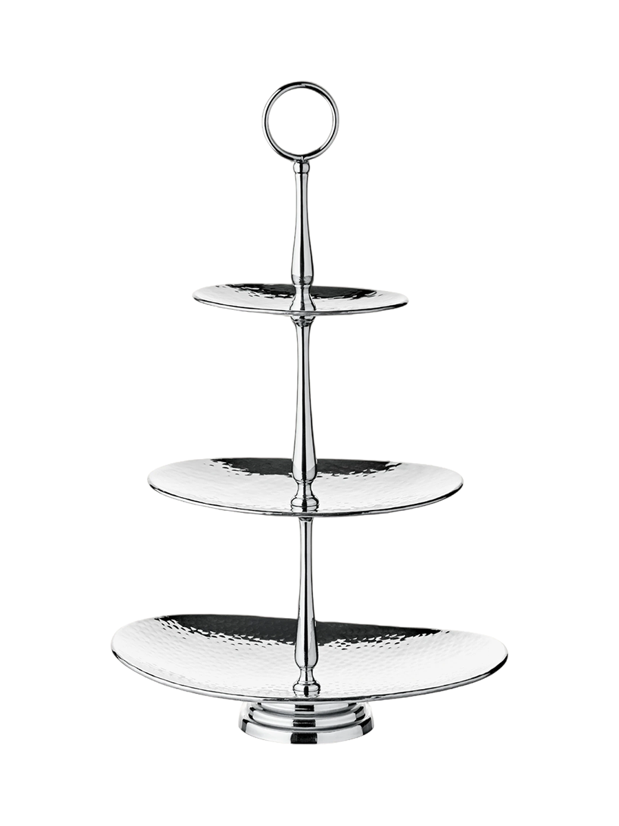
Premium Edelstahl Etagere „Gulf“ - gehämmert & hochglanzpoliert - 3-stufig, 30 x 49 cm